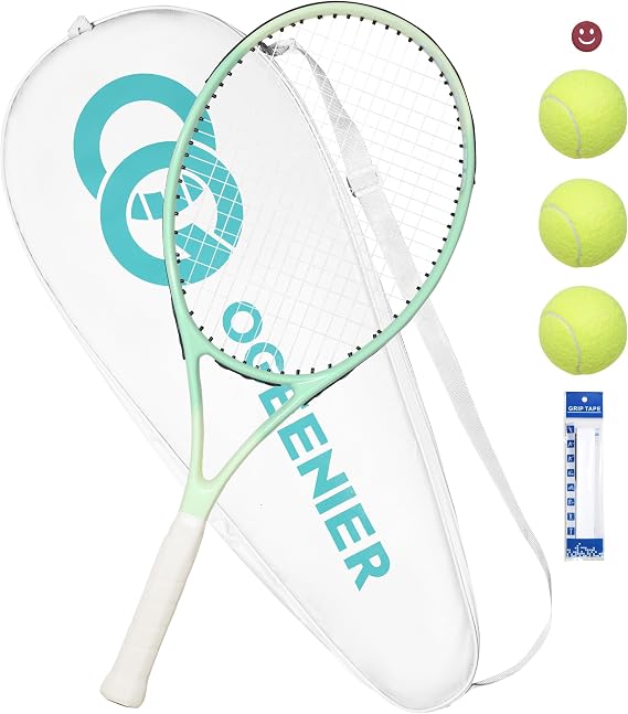 OGEENIER 27" Tennis Racket for Adults, Pre-Strung Tennis Racquet for Beginners, Lightweight and Recreational Rackets with 1 Overgrip and 3 Tennis Balls