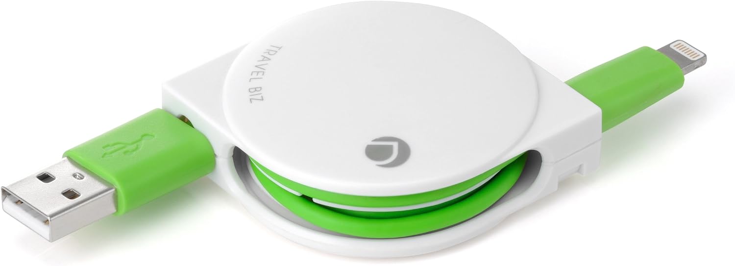最小設計Lightningコネクタ採用TRAVEL BIZ黒Lightningコネクタ対応iPod/iPhone/iPad専用 急速充電＆データ転送巻き取り式USBケーブル 色:ホワイト［Apple社公式ライセンス取得］
