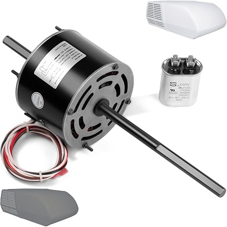 HHQ RV Air Conditioner Motor with Capacitor, Direct Replacement for Coleman Mach RV AC Fan Motor, Replaces Fasco D1092, 1/3 HP, 115 Volts, 1675 RPM,
