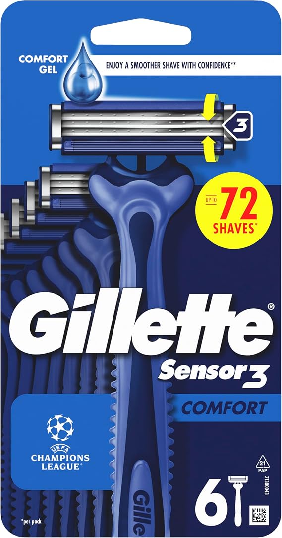 Gillette Sensor3 Comfort, Disposable Razors For Men, 6-Pack Razors