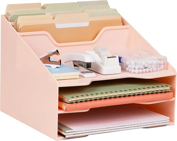 Mind Reader Desktop Organizer, Vertical File Holder, Paper Trays, Office, Plastic, Pink