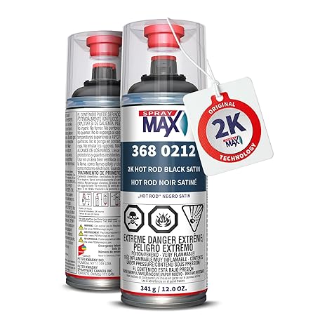 SprayMax 2K Topcoat Hot Rod Satin Black | 2K Automotive Satin Black Spray Paint for Cars, Metal & Plastic | Durable Semi-Gloss Finish, Chemical & Weather Resistant | Professional Grade 12 oz