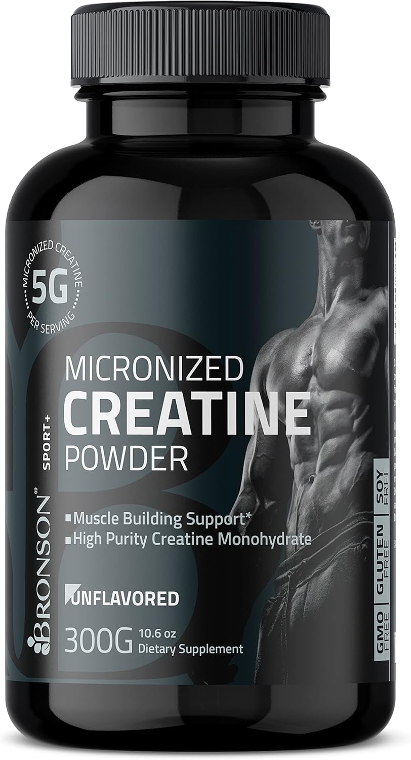Bronson Micronized Creatine Powder 5g 5000mg of Creatine Monohydrate Powder per Serving, Unflavored, Keto Friendly, Non-GMO, 300g 60 Servings