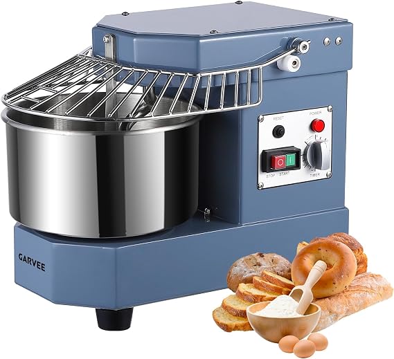 Garvee Commercial Dough Mixer 10.5 QT, 650W Dual Rotating Dough Kneading Machine with Food-Grade Stainless Steel Bowl, Security Shield & Timer, Electric Spiral Mixer for Restaurant Bakery Pizzeria