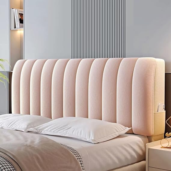 Crystal Velvet Bed Headboard Covers Short Plush Upholstered Stretch Bed Head Cover Bed Headboard Slipcover Double Single Queen King Head Board Dustproof Protector for Bedroom Decor(120cm,Pink)