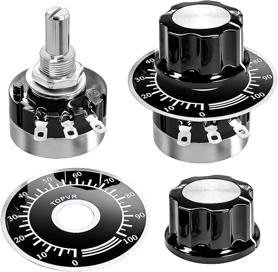 Taiss 2pcs RV24YN20S 10K Potentiometer Single Turn Carbon Film Rotary Taper Potentiometer Used for Inverter speed regulation Motor speed control + 2pcs A03 knob + 2pcs dials (B103 10K ohm)