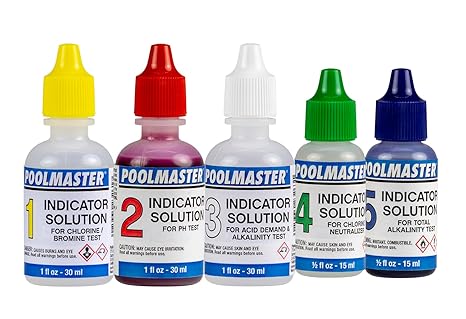 Poolmaster 23227 Replacement Indicator Solutions #1 - #5 For Spa or Swimming Pool Water Testing, Neutral, Small