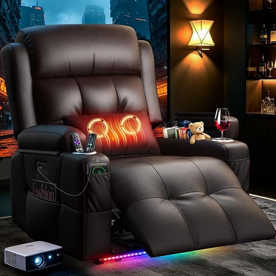 Home Theater Seating, Power Recliner Sofa Single Chair with Massage & Heat
