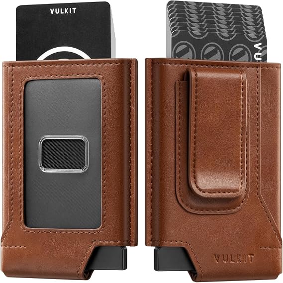 VULKIT Mens Wallet Card Holder Pop Up Card Wallet Slim Leather RFID Blocking Minimalist Wallet With Money Clip