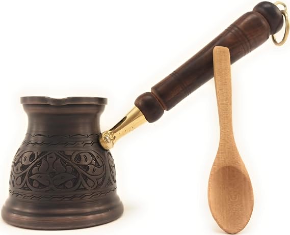 DEDE Copper - IST Series (Medium-9.6 fl.oz) Thickest Solid Copper Engraved Turkish Greek Arabic Coffee Pot, Stovetop Coffee Maker, Cezve, Jezve, Jazva, Jazzve, Ibrik, Briki (Antique)