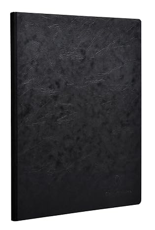 Clairefontaine - Ref 791461C - Age Bag Clothbound Notebook (192 Pages) - A4 Size, Lined Rulings, 90gsm Brushed Vellum Paper - Black Leather Effect Cover