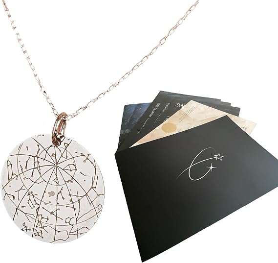 ’Silver Night’ Personalised Necklace of Your Star in the Night Sky. Name an Extra Bright Star for Someone Special