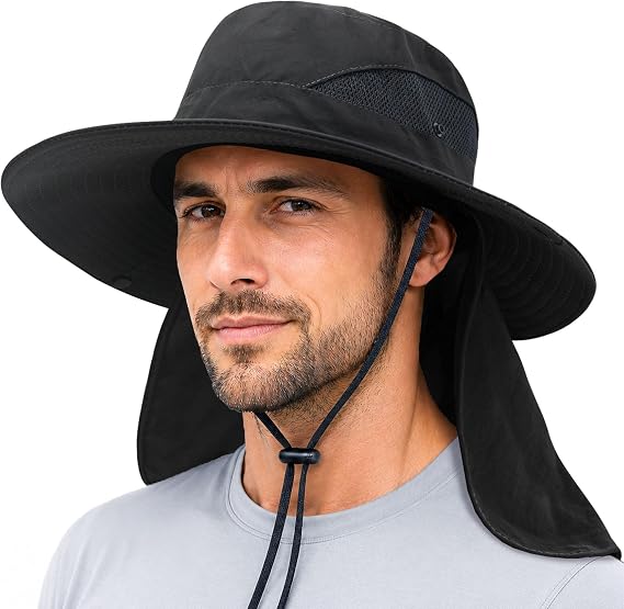 PFFY Sun Bucket Hats for Men Women Fishing Hat Wide Brim Hat with Neck Flap