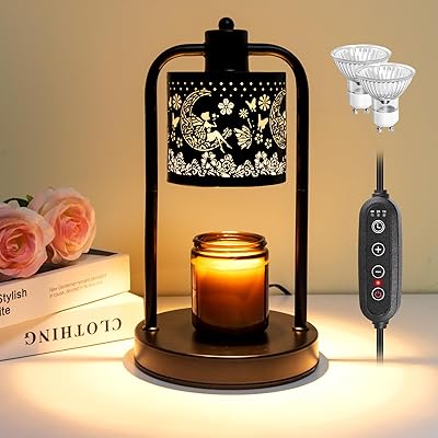Lococo Candle Warmer Lamp Wax Light: Wax Melt Warming Lamps for Jar Candles with Timer Dimmable for Birthday Christmas Gift, Room, New House, Bedroom, Vintage Home Decor, Black  Fairy Moon