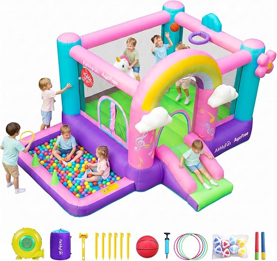 AirMyFun Inflatable Bounce House for Kids 8-12 Years Old with Water Slide Outdoor Playground Pink