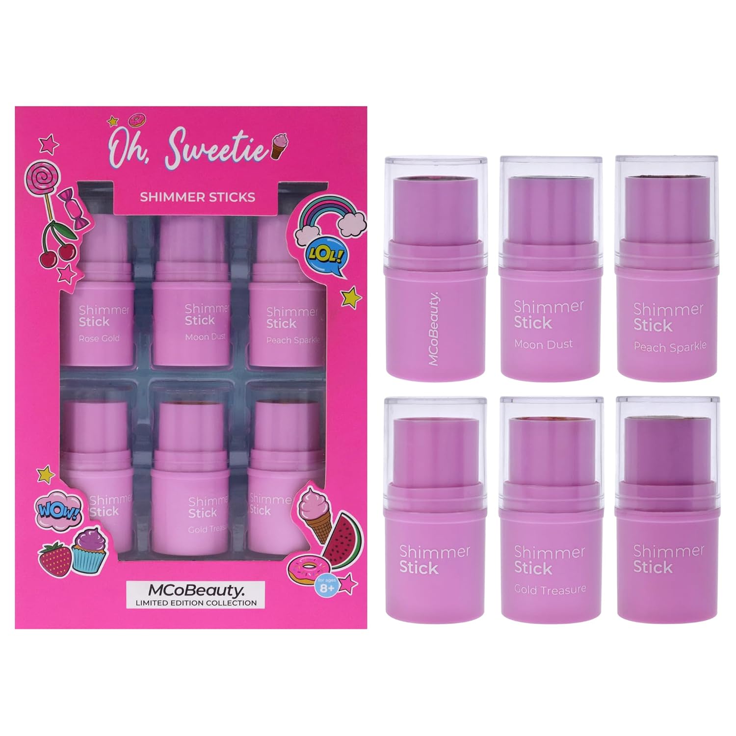 MCoBeauty Oh Sweetie Shimmer Sticks - Shades To Suit Your Style - Adds Natural Shimmer - Brushes On Smoothly For Natural Color - Long Lasting - Cruelty Free - Balm Texture - 6 Pc Highlighter