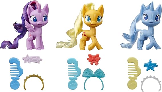 My Little Pony Potion Pony 3-Pack - Twilight Sparkle, Applejack, and Trixie Lulamoon 3-Inch Pony Toys with Brushable Hair, 15 Accessories