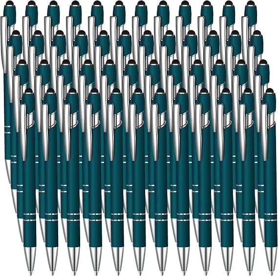 50 Pcs Black Inkling Ballpoint Pen with Stylus 2 in 1 Ballpoint Pen for Touch Screens, 2 in 1 Thank You Pen Gift for Colleagues, Coworker, Office (Deep Green)