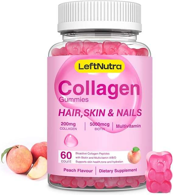 Collagen Gummies for Women, Hair Skin and Nails Vitamins with Collagen, Collagen for Women, Hair Vitamins, Collagen Supplements for Women with Biotin, Vitamins B12, Hair Growth Vitamins, Peach Flavor