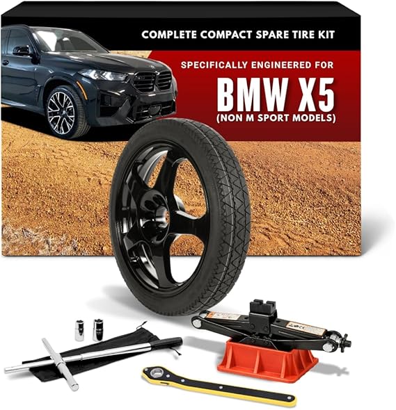 Fits 2019-2026 BMW X5 G05 Except MSport & MPerformance | Complete Kit includes a compact spare wheel & tire, jack, lug wrench, and case for emergency roadside use