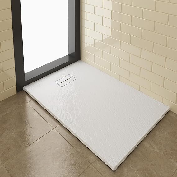 1500 x 800mm Slate Effect SMC Composite Shower Tray, White