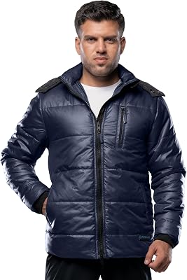URBAN BUCK Men Bubble Winter Coat Full Zip Up Water Resistant Long Sleeve Lightweight Quilted Blue Salvador Puff Jacket Men X-Large 712588 0
