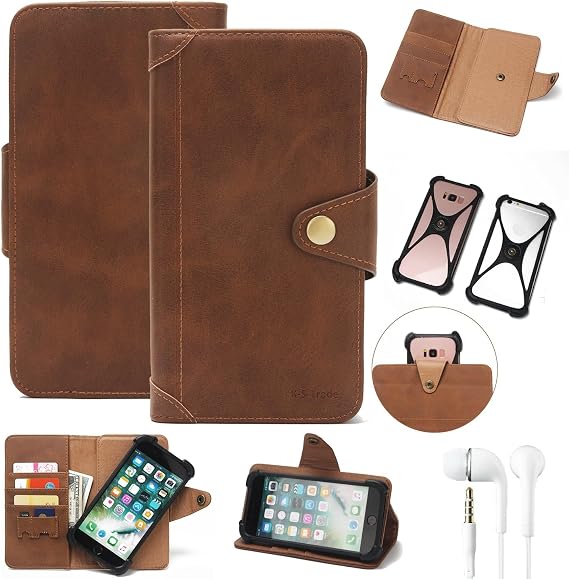 K-S-Trade Protective Case For Elephone PX Mobile Phone Wallet Case + Earphones Compatible With Elephone PX Bookstyle Cover Phone Purse Protective Bag Mobile Phone Sleeve Book Case Flip Cover PU Brown