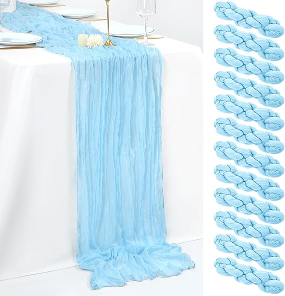 fani 12 Pack Light Blue Cheesecloth Table Runner 35 x 120 inch Boho Gauze