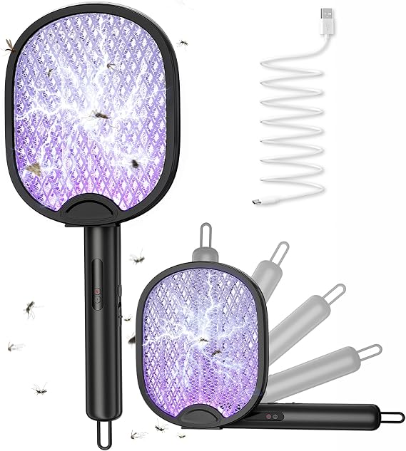 2 in 1 Electric Fly Swatter 4000V, Bug Zapper Racket, Black