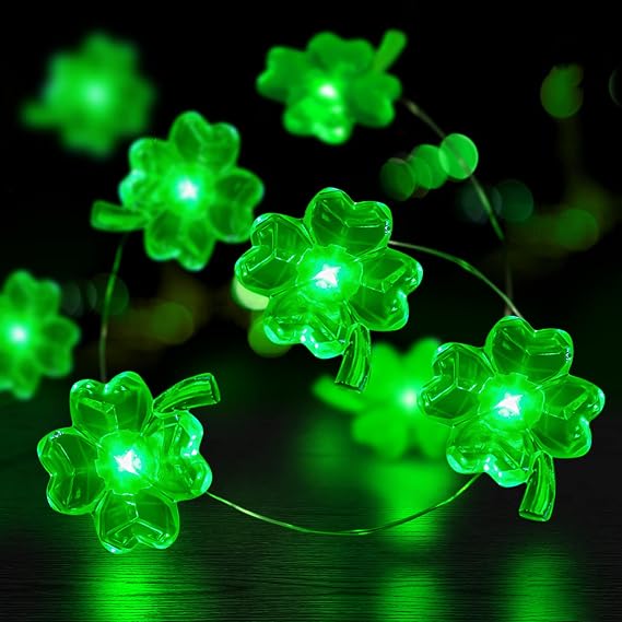 Tmacker St Patricks Day Decorations 13Ft 50LED Green Shamrock String Light