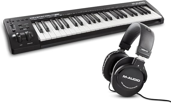 M-AUDIO Keystation 49 MIDI Controller Bundle with Heaphones for Studio Recording, Music Production, Podcasting, Streaming