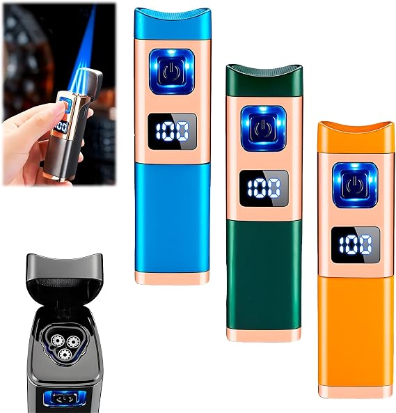 Metal Jet Flame Lighter - Triple Jet Flame Refillable Butane Windproof Lighter with Punch Rest Holder (3 pcs)