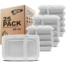 Freshware Meal Prep Containers [25 Pack] 2 Compartment with Lids, Food Storage Containers, Bento Box, BPA Free, Stackable, Microwave/Dishwasher/Freezer Safe (28 oz), Grey