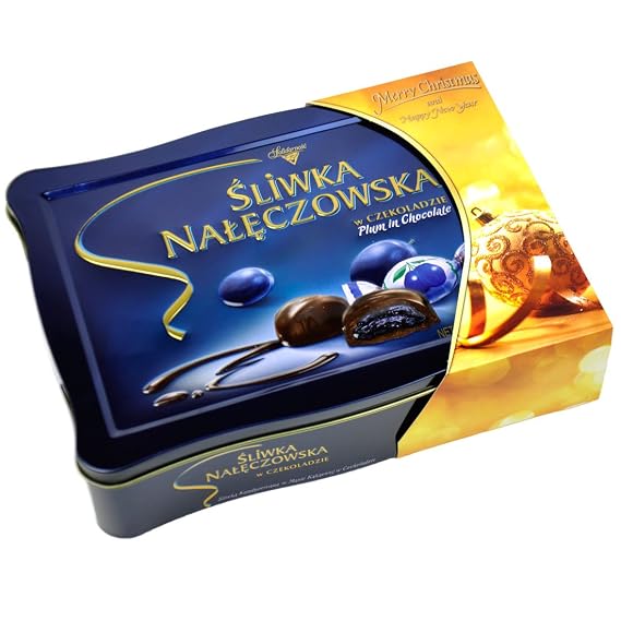 Solidarnosc Sliwka Naleczowska Plum in Dark Chocolate Tin Box 490 gram/17.28 Ounce
