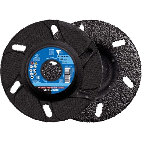 PFERD CC-Grind View 5" x 7/8" Grinding Disc, Pack of 10 | SGP STEELOX VICTOGRAIN Ceramic, High-Performance Abrasive, Aggressive Grinding - Part 61158