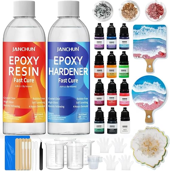 Epoxy Resin Kit,Coating and Coaster Molds for Resin Casting with Gold Flakes Color Pigments,Art Epoxy Resin Crystal Clear for Art,Crafts,Jewelry,DIY,Tumbler,River Table | Resin Coaster Making Kit, Art Epoxy Resin Crystal Clear, for Crafts, Jewelry, DIY, Tumblers and River Tables for Beginners