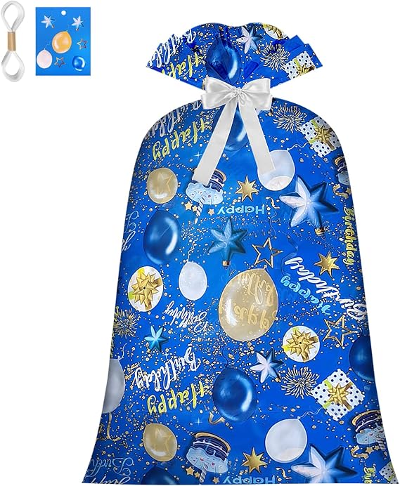 Extra Large Gift Bag Jumbo Giant Gift Bags,Oversized XL Big Huge Gift Bag for Present,Blue Gift Wrap Birthday Bag Plastic Bike Wrapping Bag for Large Gifts for Boy Men Child Kids(48inch 1Pack)