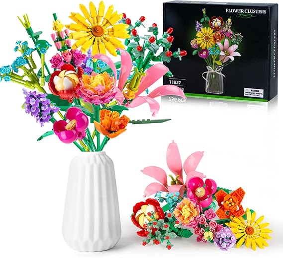 OKKIDY 756 PCS Flower Bouquet Building Sets - 11 Kinds of Building Block Flowers, Botanical Collection Crafts Set for Home Office Decoration, Valentines Day for Adults Girl