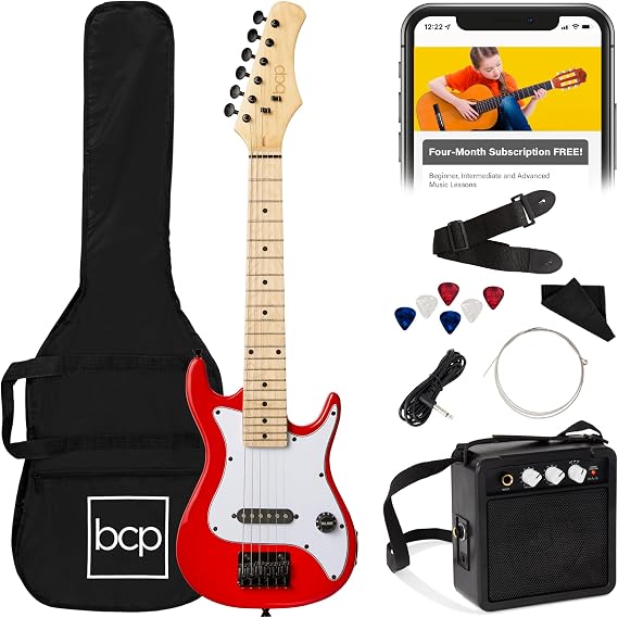 Best Choice Products 30in Kids Electric Guitar Beginner Starter Kit w/ 5W Amplifier, Strap, Gig Bag, Strings, Picks - Metallic Red