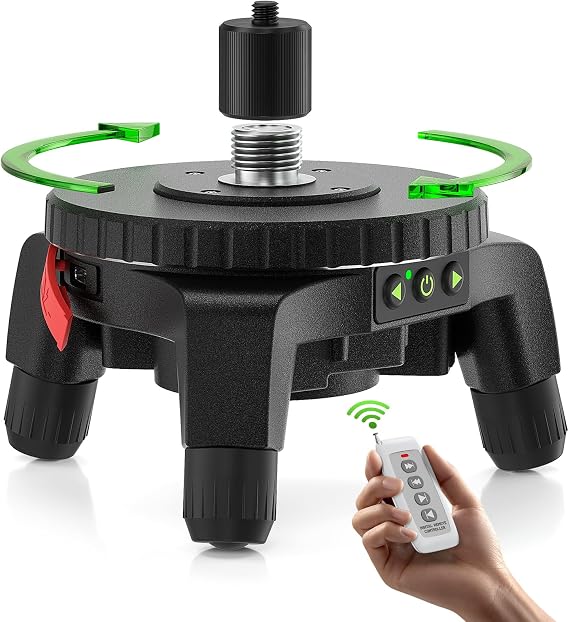 Huepar Electric Rotating Base for Laser Level Remote Control, Dual-Speed 0.088/s Fine Adjustment, Adjustable Tripod Legs, 5/8"-11 Thread with 1/4"-20 Adapter, 360 Motorized Turntable