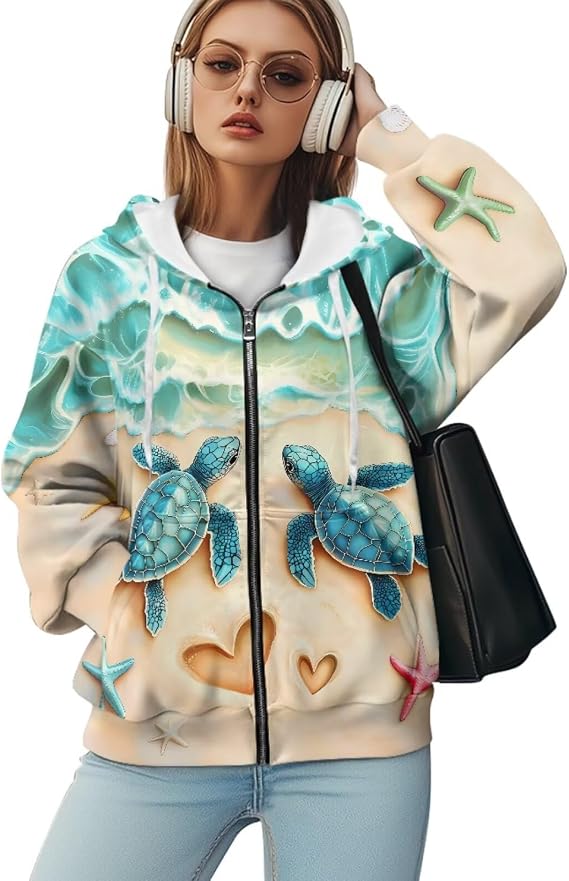 WELLFLYHOM Graphic Sweatshirt Y2K Zip Up Hoodies for Women Oversize Cardigan Long Sleeve Fall Outfits with Pocket
