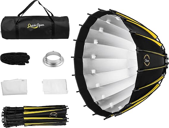Glow Profond Quick-Open 27.5" Deep Parabolic Softbox (70cm), Octadecagon Fiberglass Rod Round Soft Box with Interchangeable Bowens Mount is Suitable for Outdoor and Indoor Shooting