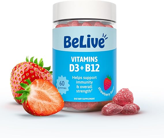 BeLive Vitamin D3 & B12 Gummies, 2000iu, Immune Support Supplement, 60 Ct