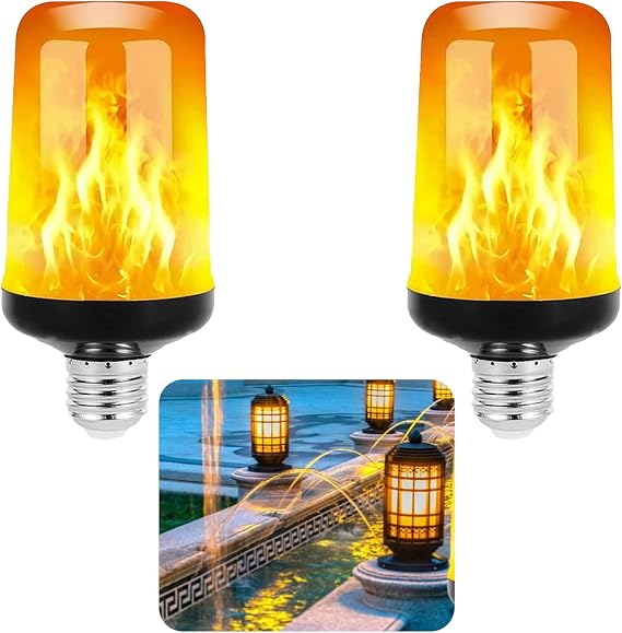 2pcs LED Flame Light Bulb, 5W E27 Flame Effect Light Bulb, 4 Lighting Modes LED Outdoor Light Flame Bulb Party Bulb Lights for Christmas Party Dancing Garden Decorative Lighting [Energy Class G]