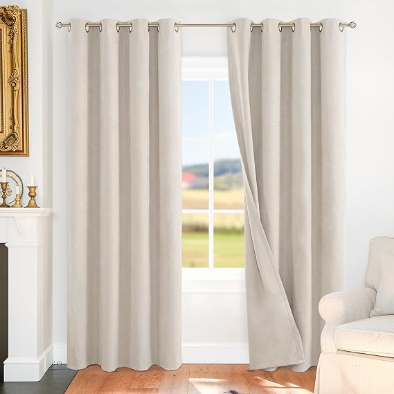 BGment 100% Beige Blackout Curtains for Living Room 84 Inch Long - 2 Panels | Linen Textured,Thermal Insulated, Light Blocking Black Out, Grommet Window Drapes for Farmhouse Bedroom, 52x84 Inch