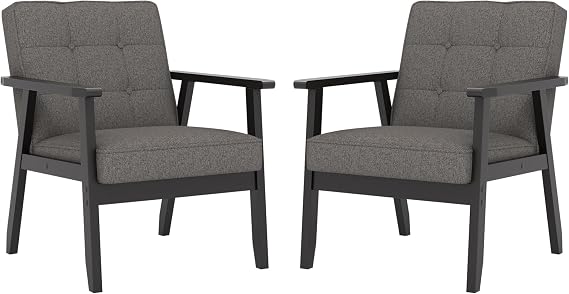 KCC Modern Linen Fabric Accent Chair for Living Room,Set of 2, Gray