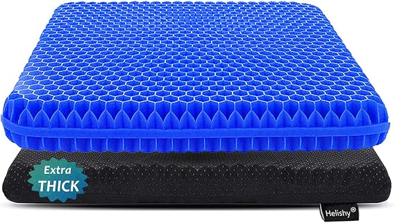 Gel Seat Cushion for Long Sitting, Extra Thick Gel Cushion for Wheelchair Soft Chair Pads for Office Home Chairs Car Seats Long Trips - Back Sciatica Hip Tailbone Pain Relief Cushion (Blue)