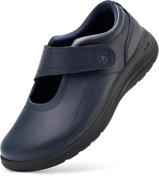 FitVille Wide Mary Jane Flats for Women Orthopedic Diabetic Dress Shoes Lightweight Vegan Leather Walking Shoes with Arch Support