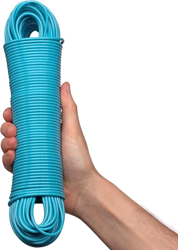 Hardys 15m Washing Line Rope | Strong & Long Clothes Line Rope with Steel Core & PVC Coating | For Indoor, Outdoor & Camping | Rot, Mould & Weather Resistant | Blue