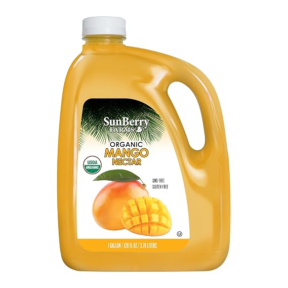 Sunberry Farms Organic Mango Nectar 128 fl oz | 1 Gallon Tropical Juice Nectar | Made with Real Organic Fruit | No Artificial Flavors or Colors | Refreshing Exotic Drink | Bulk Family Size